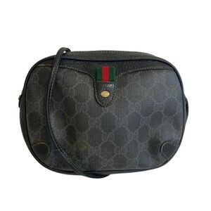 GUCCI 066 Pochette, Old Gucci Sherry Line GG Pattern Shoulder Bag, Black, Wom...